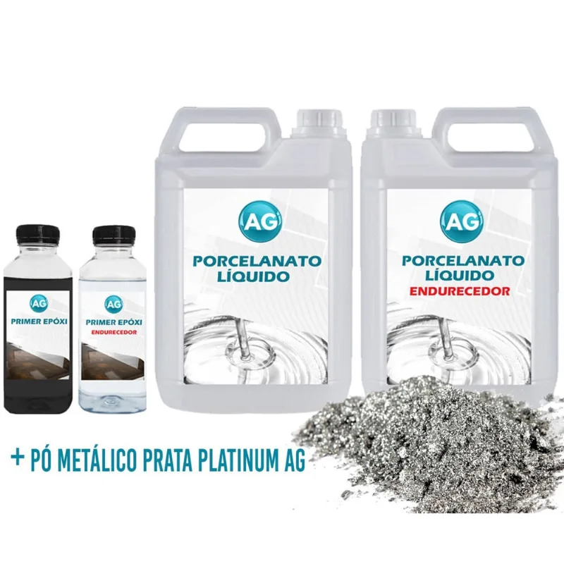 Kit Porcelanato Líquido Metálico Prata Platinum Ag Por M