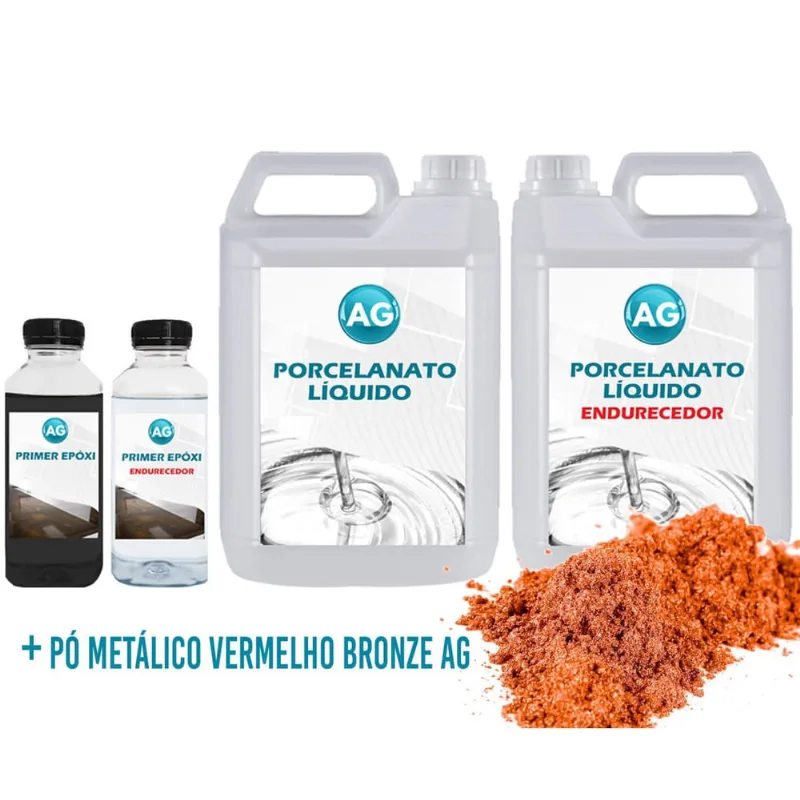 Kit Porcelanato Líquido Metálico Vermelho Bronze Ag Por M