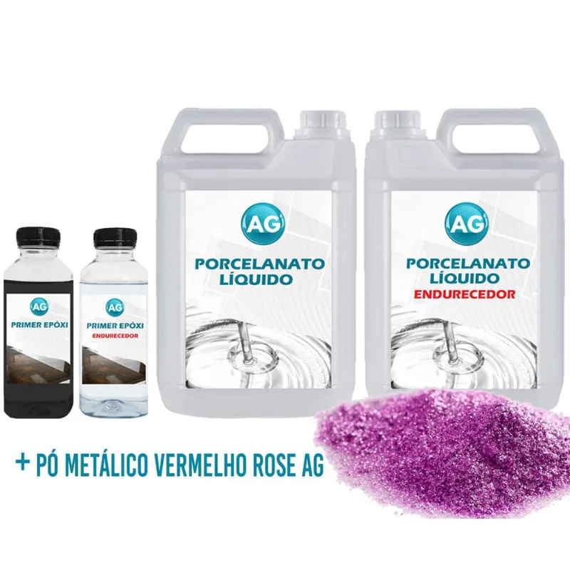 Kit Porcelanato Líquido Metálico Vermelho Rose Ag Por M
