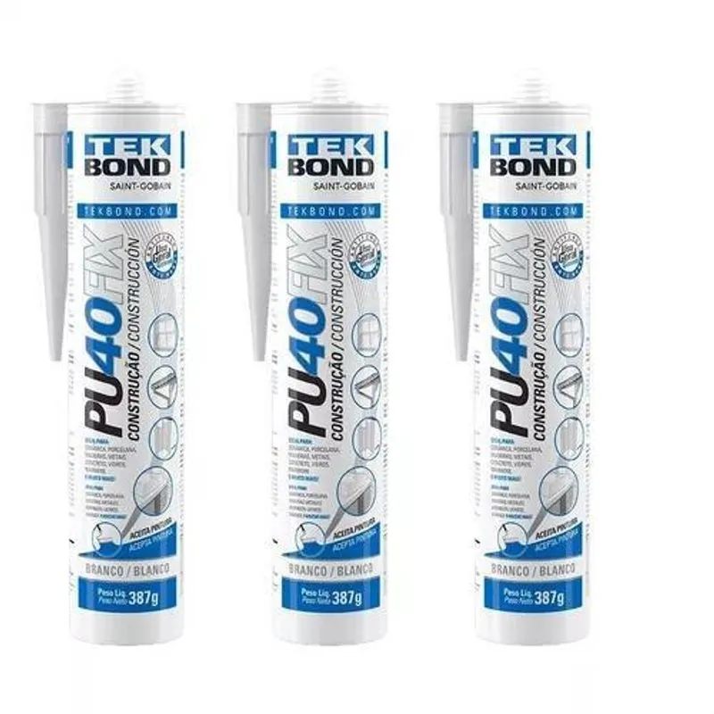 Cola Adesivo De Silicone Branca Pu40 Construção Kit 3 Und