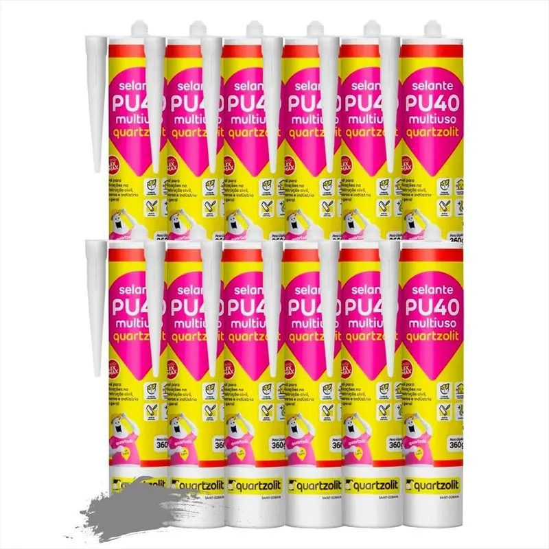 Selante Pu40 Multiuso Vedação Flexmax Quartzolit 360g Kit 12 - Cinza