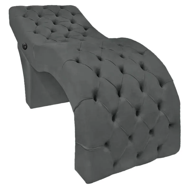 Mesa Maca Profissional Com Massagem Estofada Capitonê Veludo Cinza Escuro