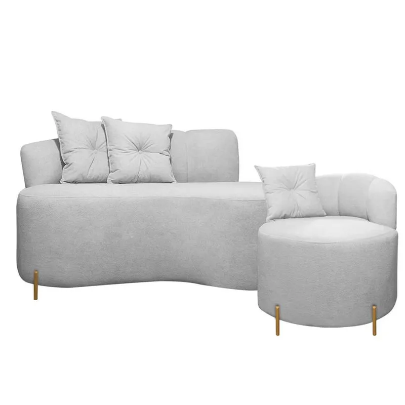 Kit Sofá Orgânico Grécia 2 Lugares 145cm e 1 Poltrona Linho Bouclê Cinza