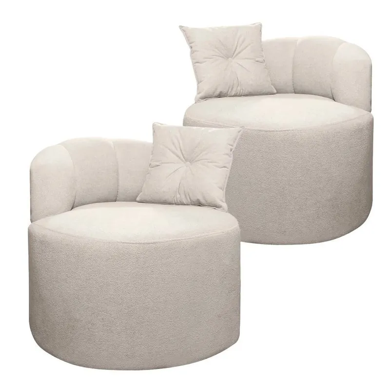 Conjunto 2 Poltronas Decorativas Plaza Linho Bouclê Bege