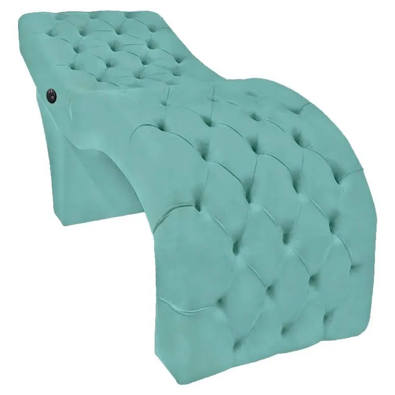 Mesa Maca Profissional Com Massagem Estofada Capitonê Veludo Azul Tiffany