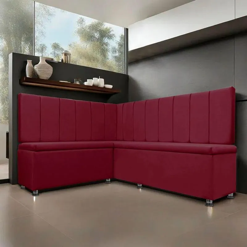 Conjunto Canto Alemão Com Bau Para Bar Lanchonete Liso Bordo 125x160cm Sofa Store