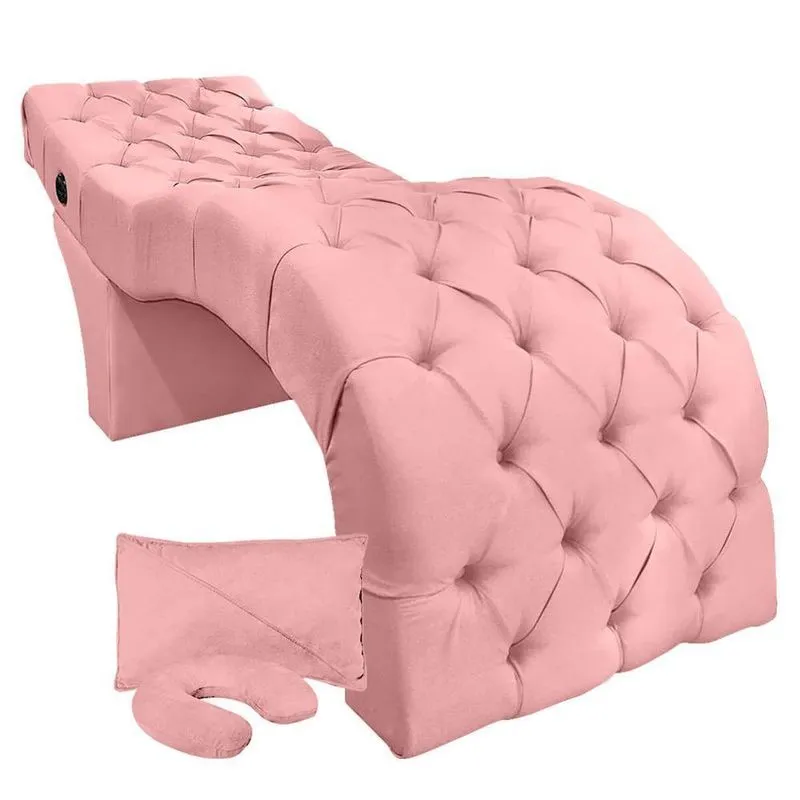 Maca Fixa Para Estética Design Salão Com Massagem Estofada Veludo Rosa Claro