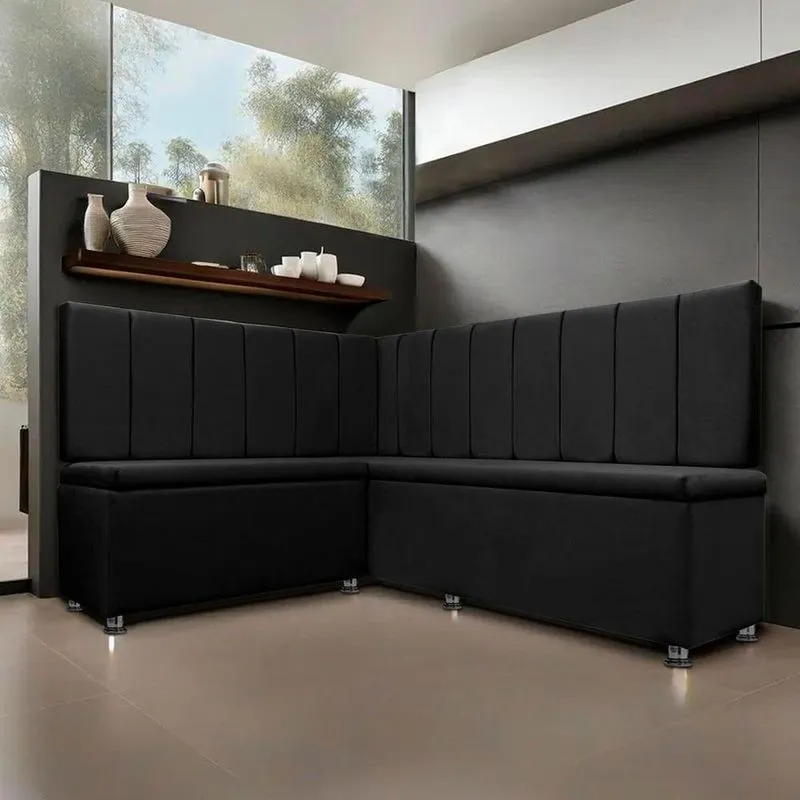 Conjunto Canto Alemão Com Bau Para Bar Lanchonete Liso Preto 125x160cm Sofa Store