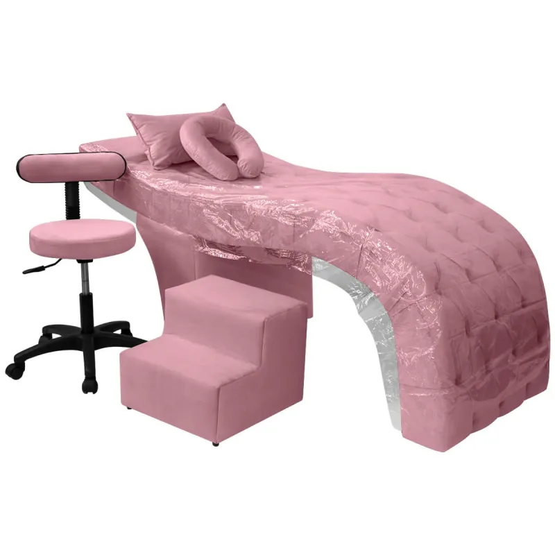 Kit Maca Estética Charme para Cílios + Mocho + Escada + Capa Veludo Cor:Veludo Rosa Claro