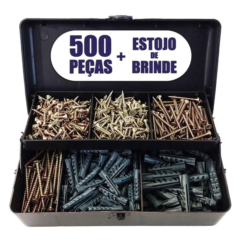 Kit Parafusos E Buchas Para Marcenaria Alvenaria Com 500pçs