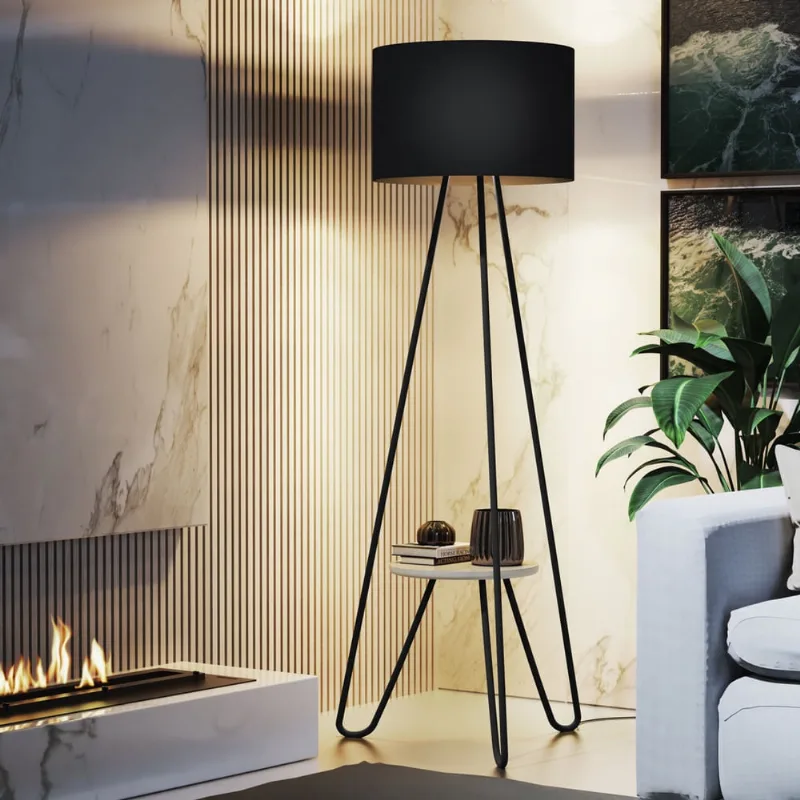 Luminária Real De Chão Abajur De Piso Com Cúpula Preto Redonda Estilo Industrial