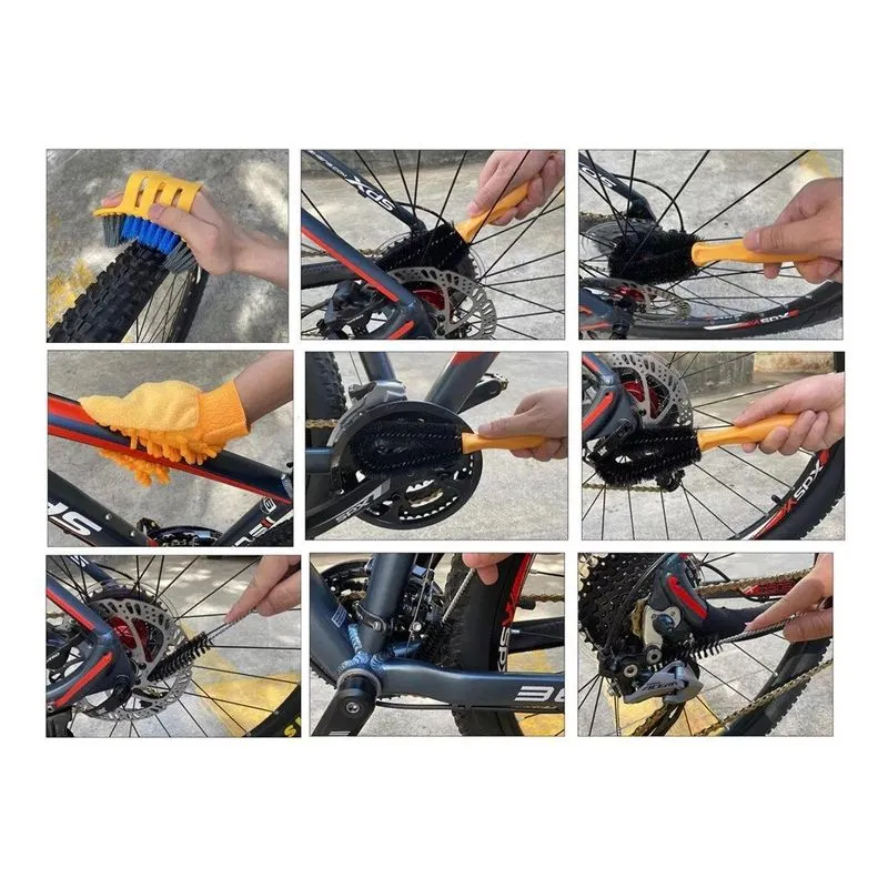 Kit Limpeza Bike Escovas Lavagem Bicicleta Lavação 6 Peças