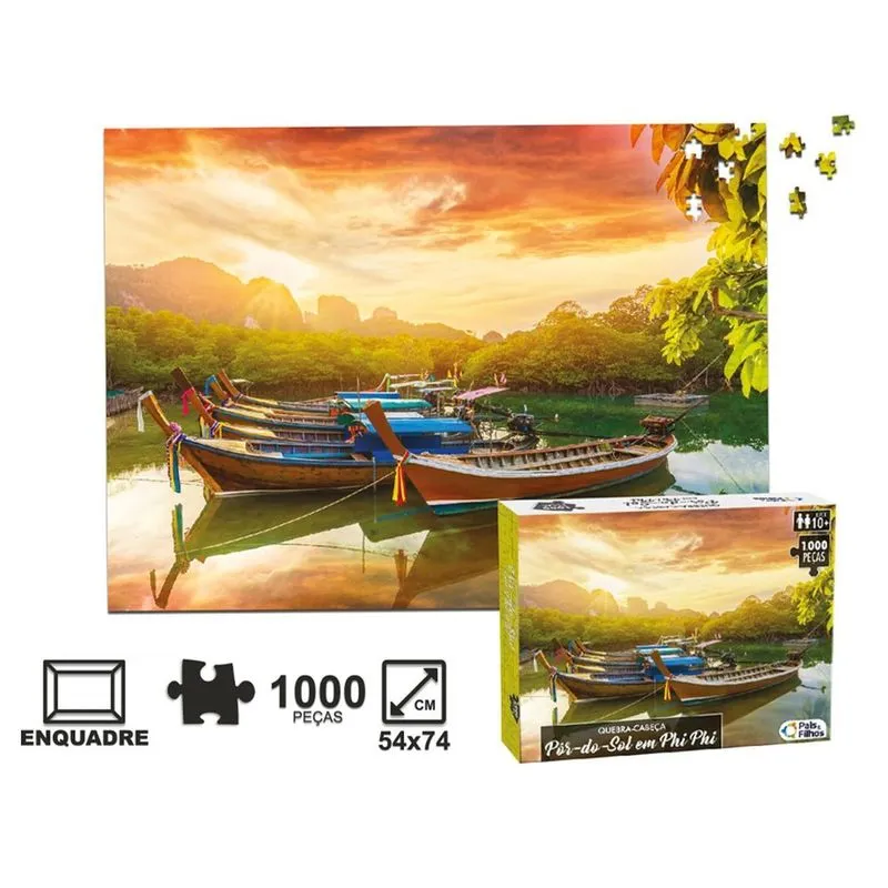 Quebra Cabeca Por-do-sol Paisagem Barcos 1040 Pecas 74x54cm