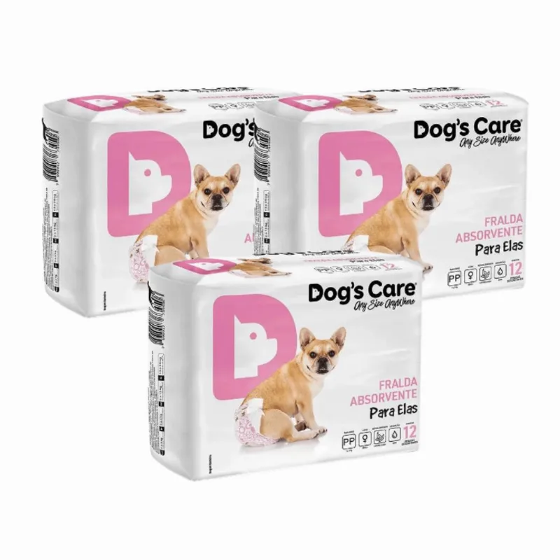 Fralda Dogs Care Para Cães Femêas 12 Un Pp Descartavel Kit-3