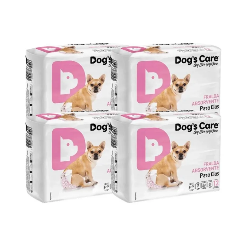 Fralda Dogs Care Para Cães Femêas 12 Un Pp Descartavel Kit-4