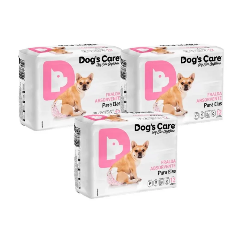 Fralda Dogs Care Para Cães Femêas 12 Un P Descartavel Kit-3