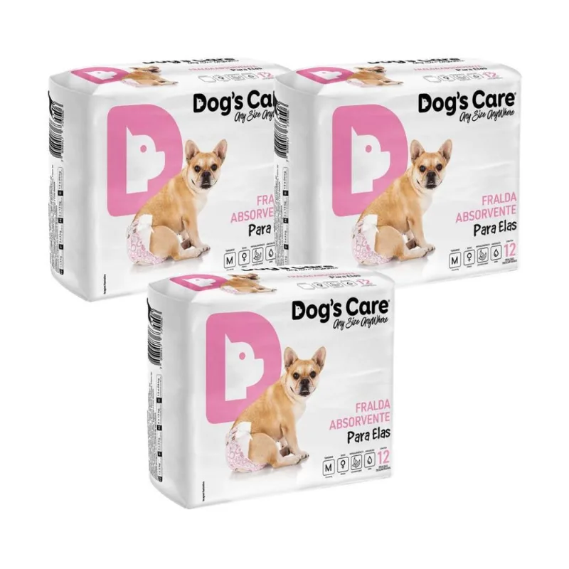 Fralda Dogs Care Para Cães Femêas 12 Un M Descartavel Kit-3