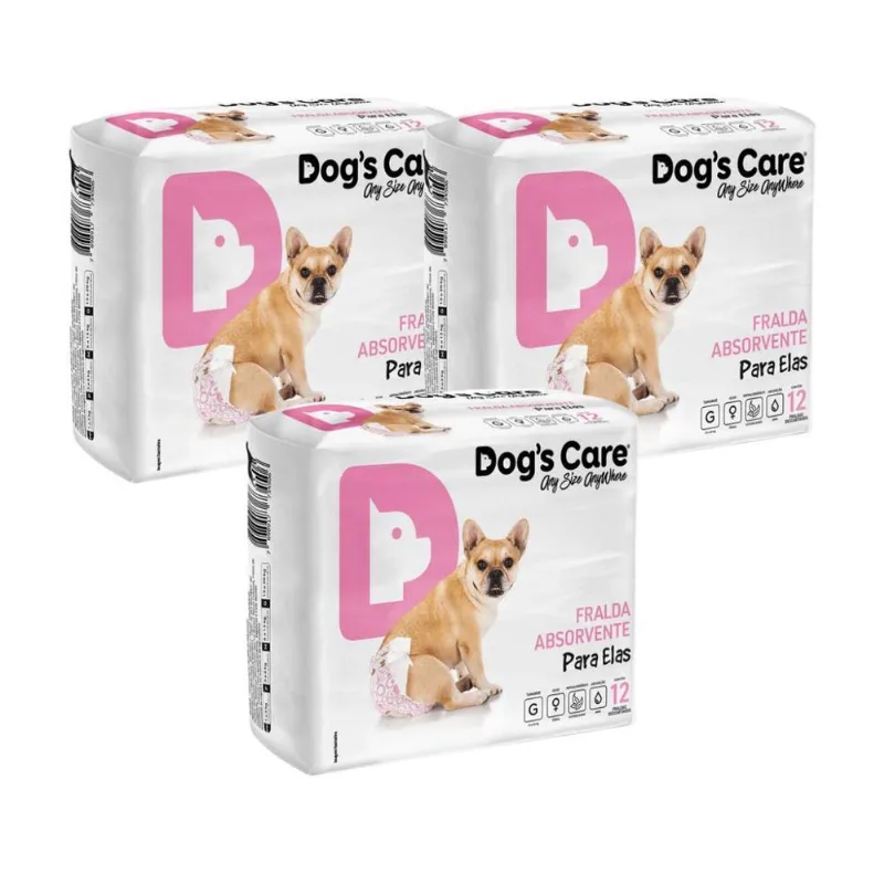 Fralda Dogs Care Para Cães Femêas 12 Un G Descartavel Kit-3