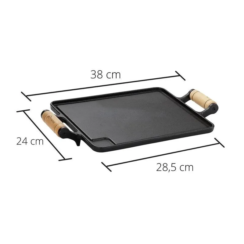 Chapa Grill Ferro Fundido Bife Hambúrguer Com Alça 24x38 Cm