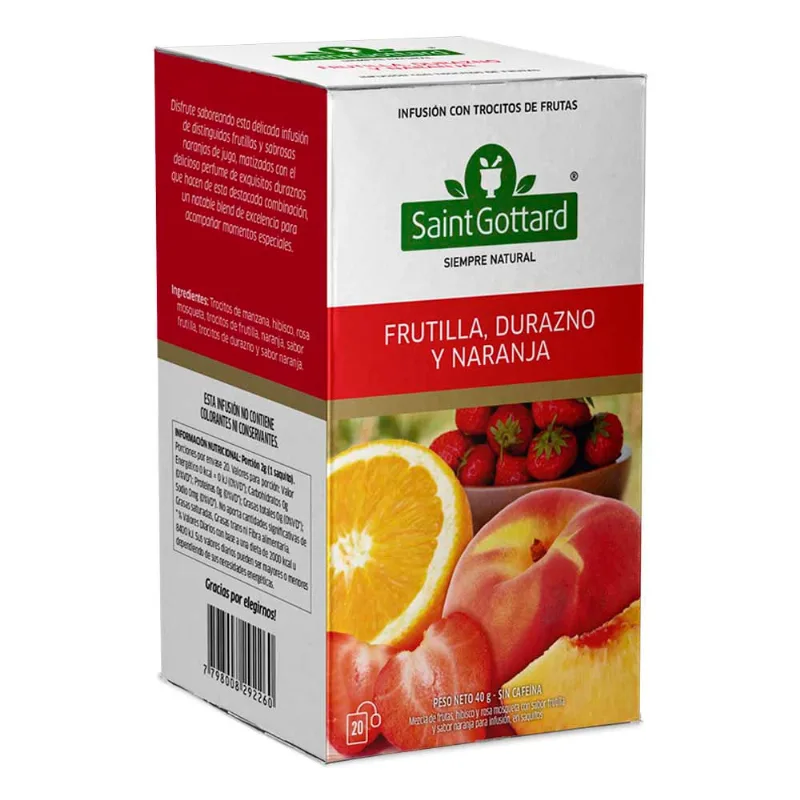 Té Aromático y Digestivo Sabor Frutilla, Naranja y Durazno 40 Grs x 20 Un Saint Gottard