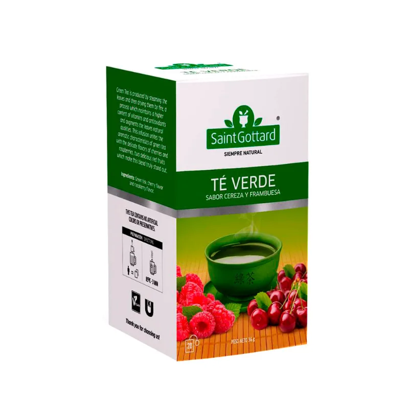 Té Verde Cereza Y Frambuesa Saint Gottard 20 Saquitos