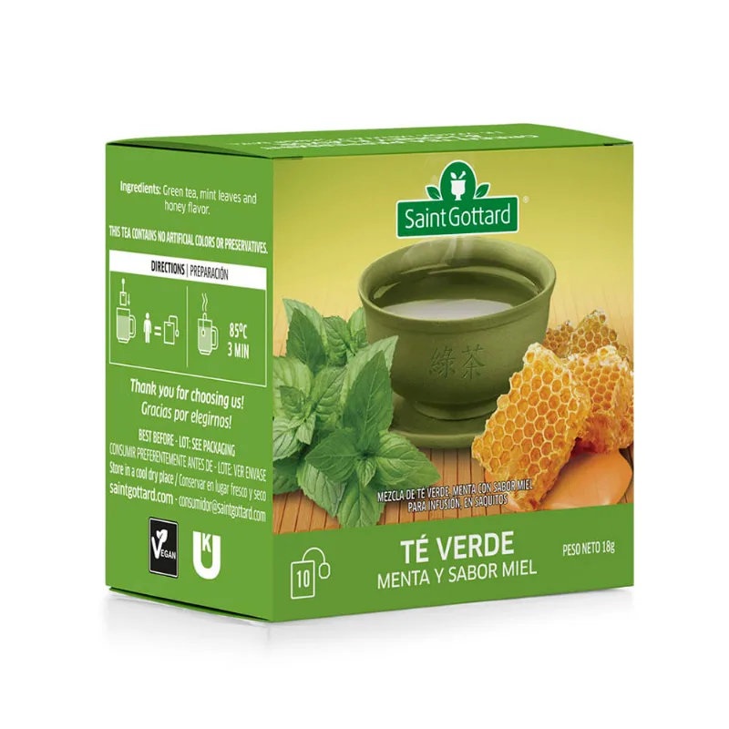 Té Verde Sabor Menta y Miel 18 Grs x 10 Un Saint Gottard Te Saint Gottard Teverde Mentmiel