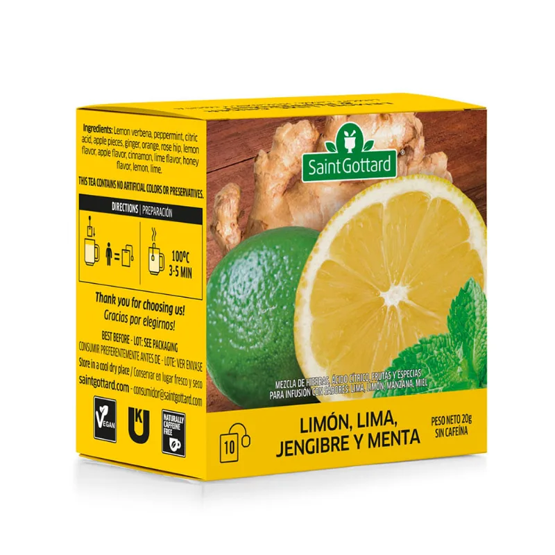 Té Saborizado Sabor Lima Limón Jengibre y Menta 20 Grs x 10 Un Saint Gottard Te Saint Gottard Lima Jengibrementa