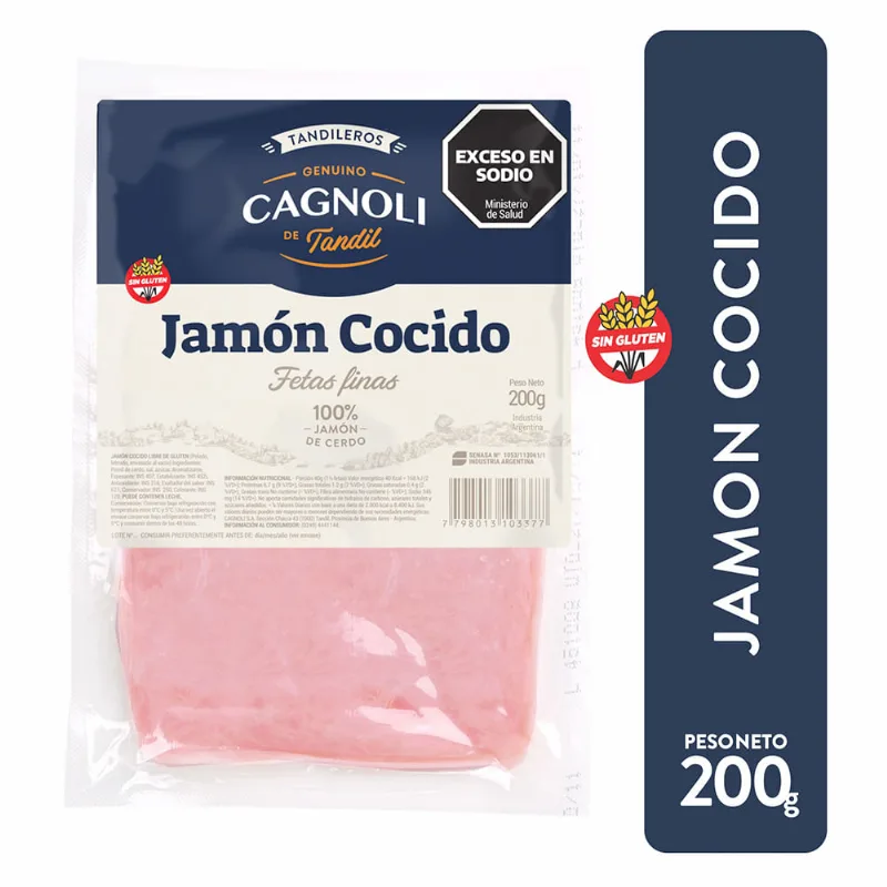 Jamón Cocido Feteado 200 Grs Cagnoli Jamón Cocido X 200 Grs Cagnoli