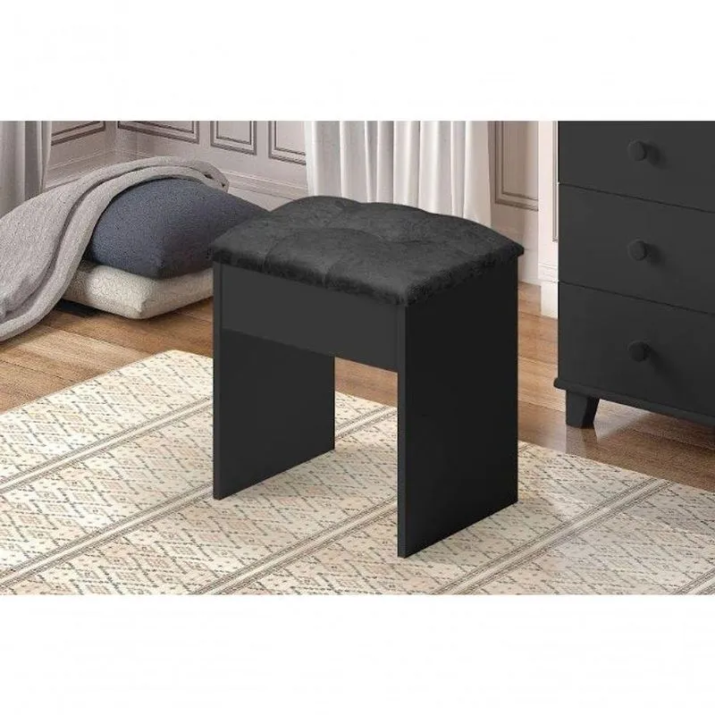 Puff Banqueta Banquinho Preto Retangular Mdf P/ Penteadeira