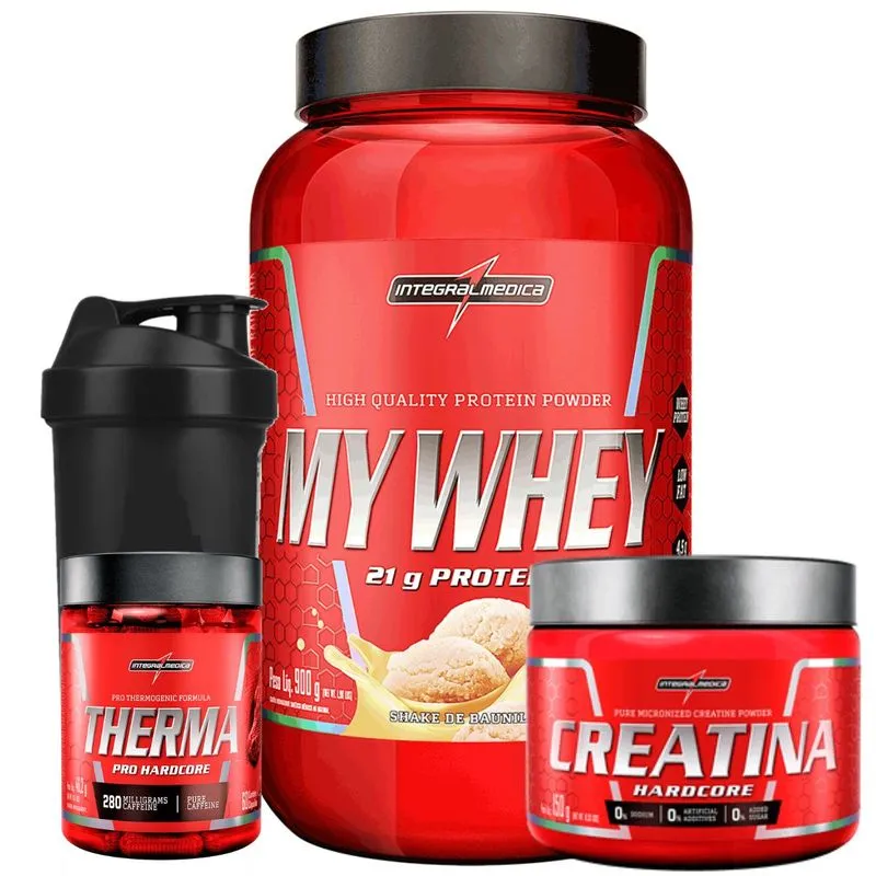 Combo My Whey Protein Therma Pro Creatina Hardcore Shaker Baunilha