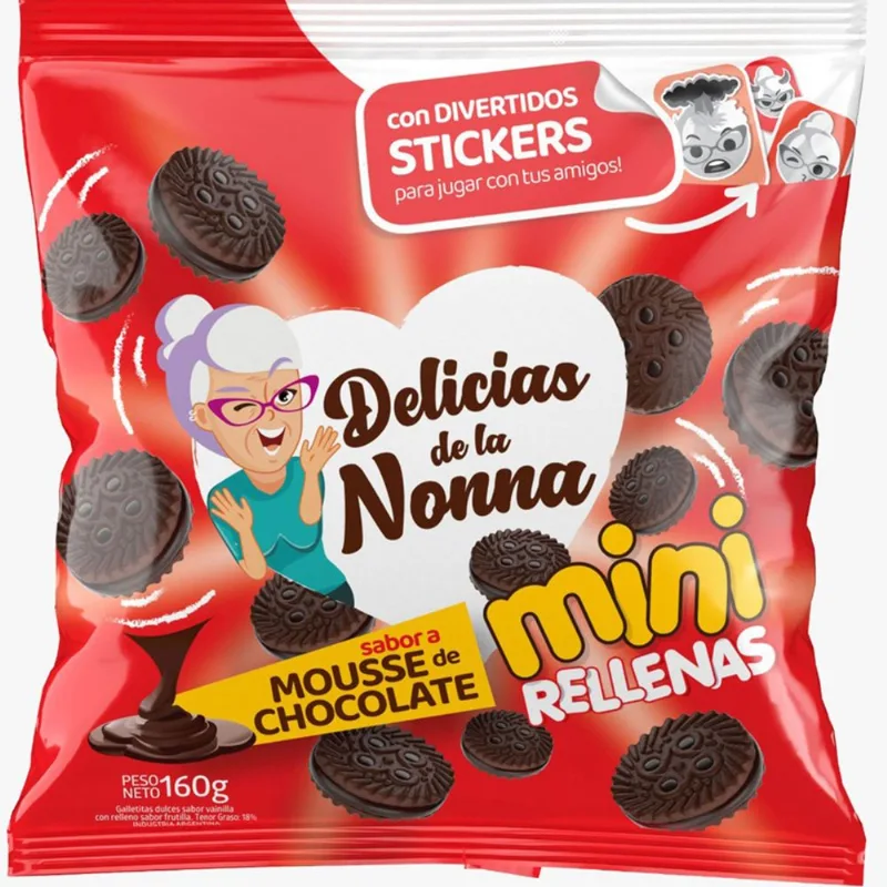 Galletitas dulces Delicias de la nona mousse de chocolate rellenas de dulce de leche 160 g.