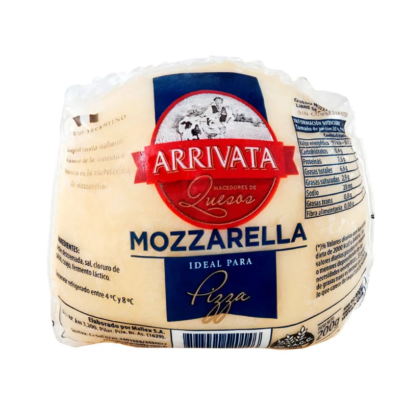 Queso Muzzarella 0.2 Kg Arrivata Mozzarella Arrivata Ideal Para Pizza 200 Gr