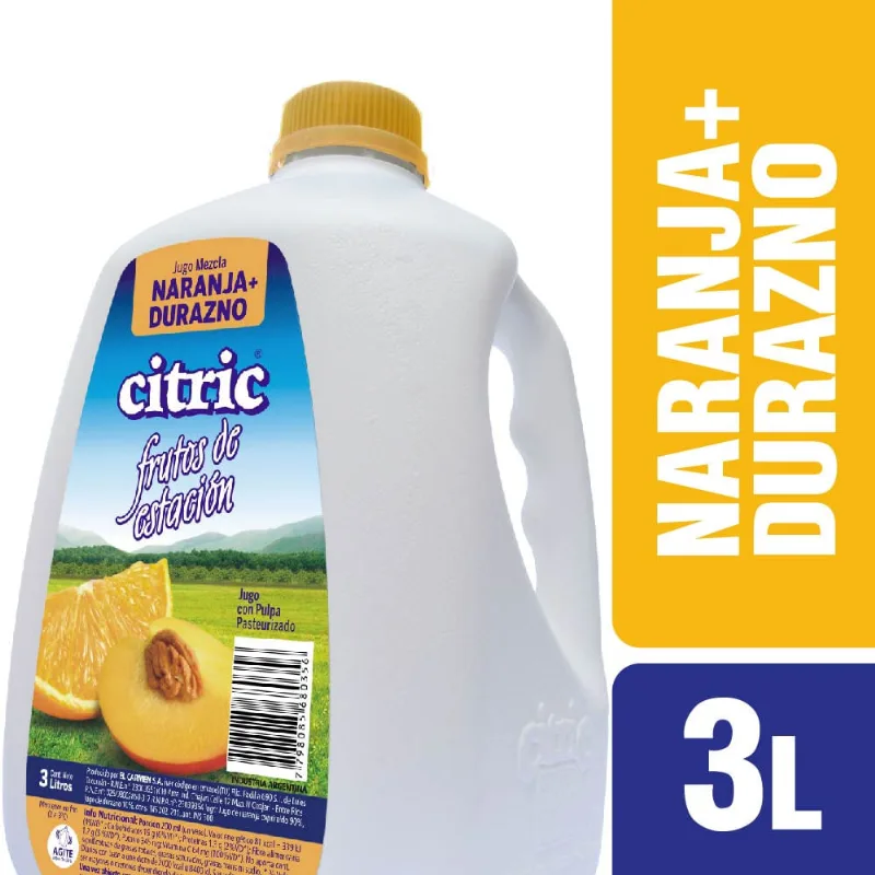 Jugo Citric Refrigerado C/ Pulpa Jugo Citric Naranja Durazno Con Pulpa 3 L