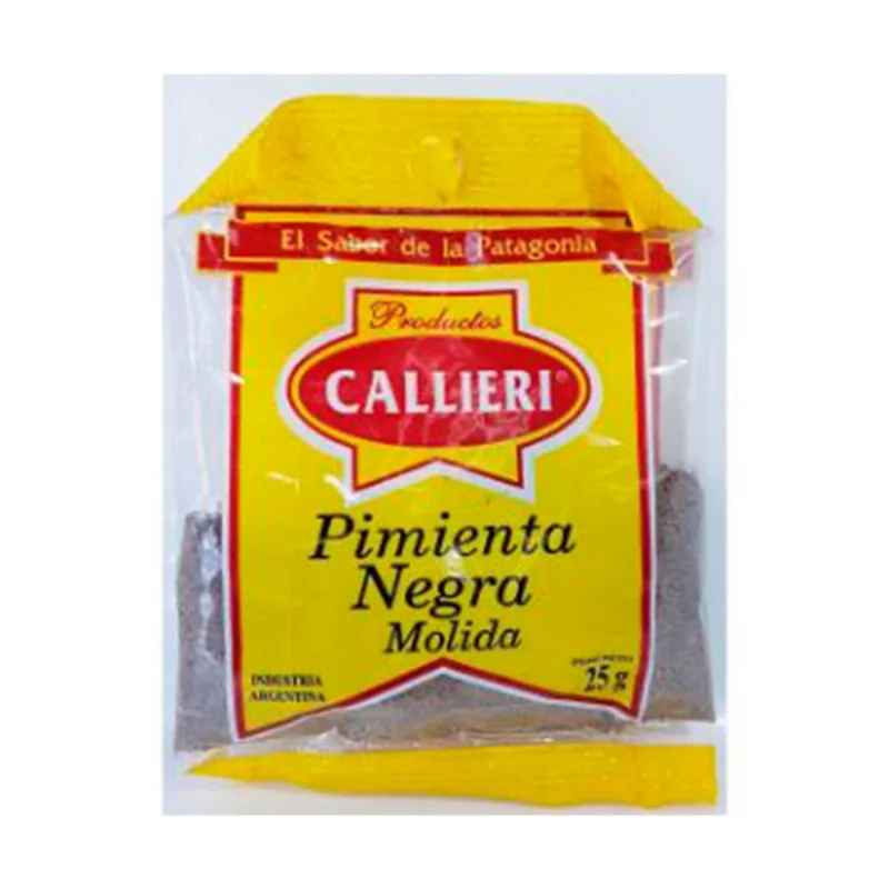 Pimienta negra molida Callieri en sobre 25 g.