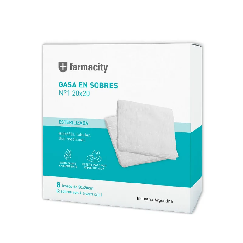 Gasa Estéril Farmacity Nº1 20 x 20 cm 2 sobres x 4 un