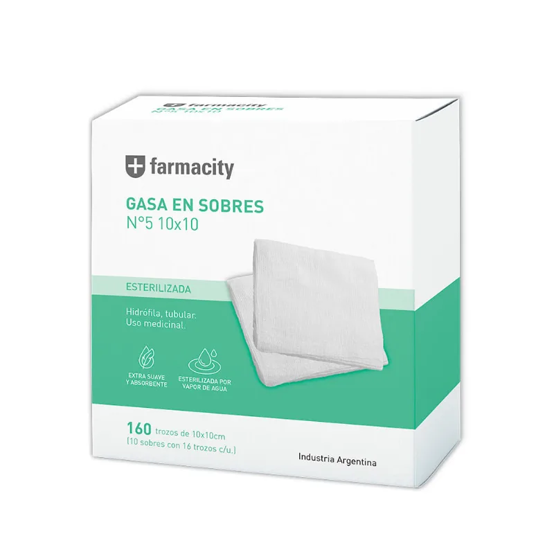 Gasa Estéril Farmacity Nº5 10 x 10 cm 10 sobres x 16 un