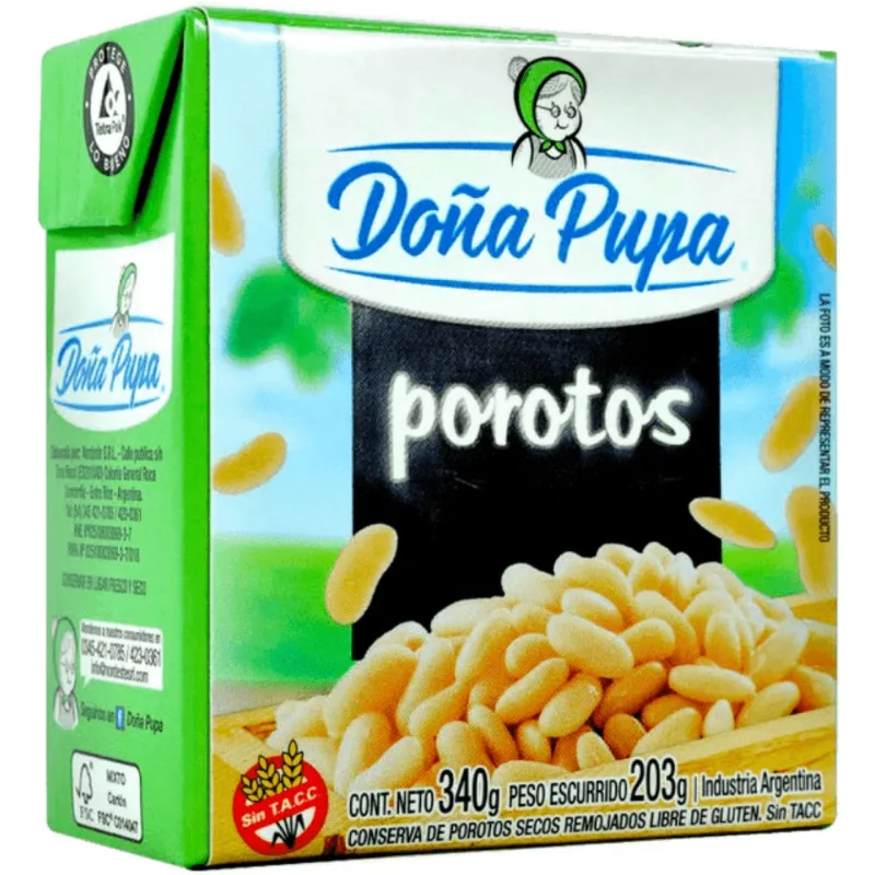 Porotos secos remojados Doña Pupa tetra 340 g.