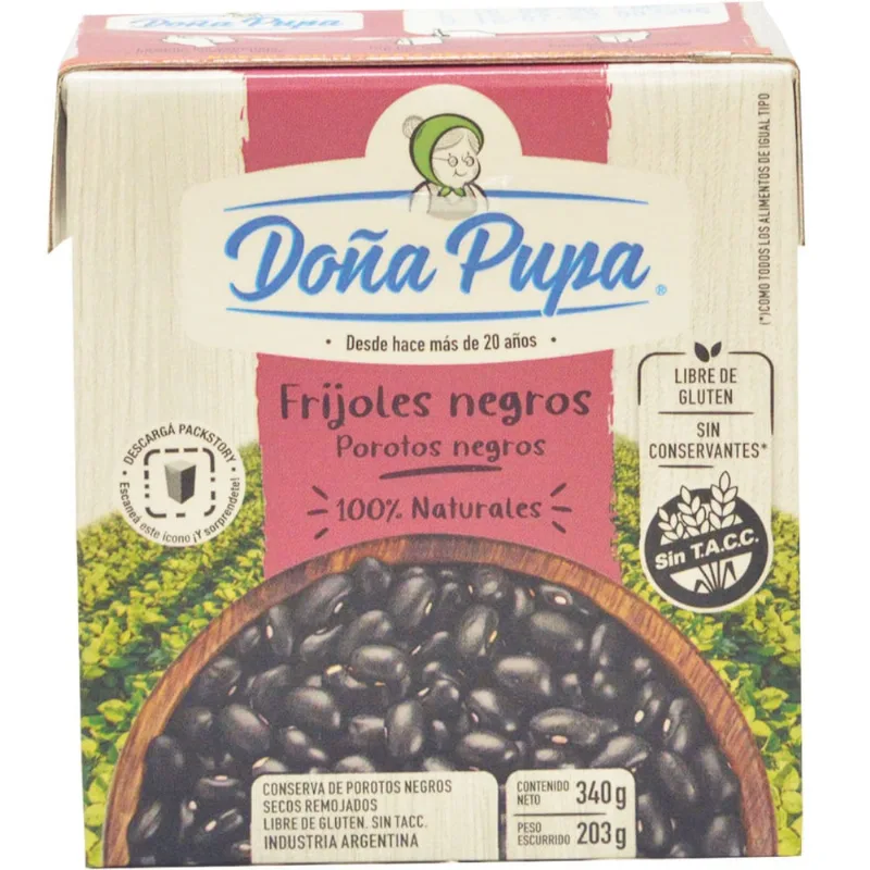 Porotos negros secos remojados Doña Pupa tetra 340 g.