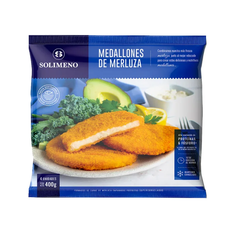 Medallones De Merluza Rebozados Solimeno Medallon de Merluza Rebozado 400 Grs x 4 Un Solimeno