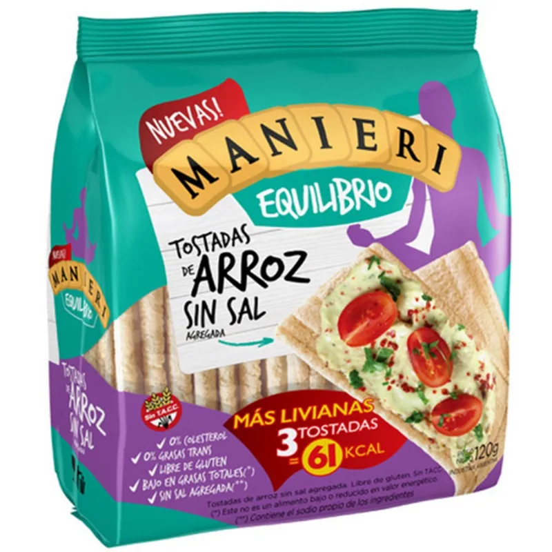 Tostadas de arroz Manieri sin sal 120 g.