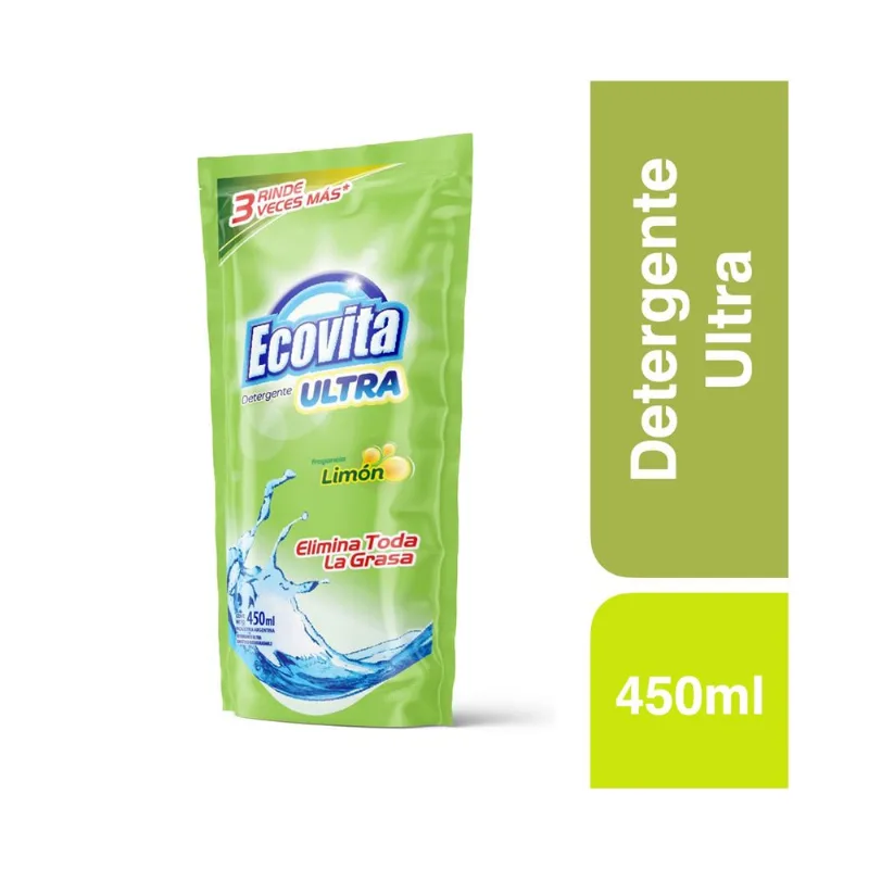 Detergente ultra Ecovita limón repuesto 450 cc.
