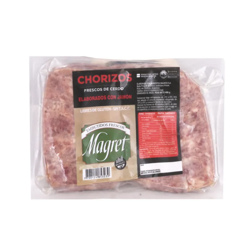 Chorizo de Cerdo Sabor Jamón 400 Grs x 4 Un Magret Chorizo Con Jamón Envasado Al Vacio 4 U - 400 Grs - Magret