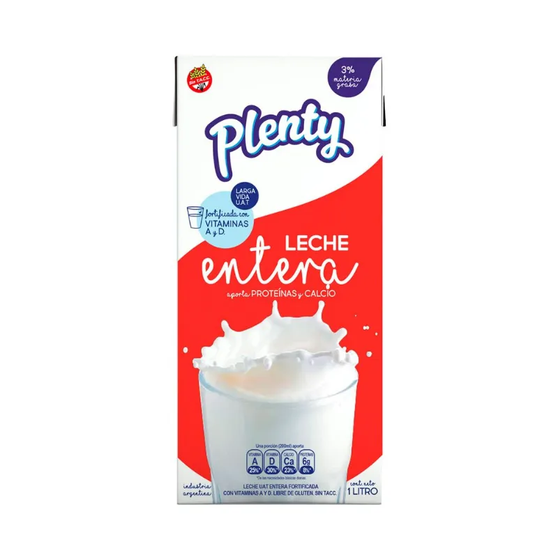 Leche UAT entera Plenty sin TACC tetra brik 1 l.