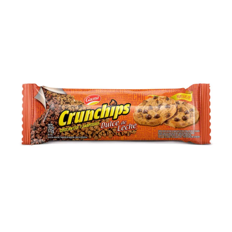 Galletitas Gaona con chips dulce de leche crunchips 172 g.