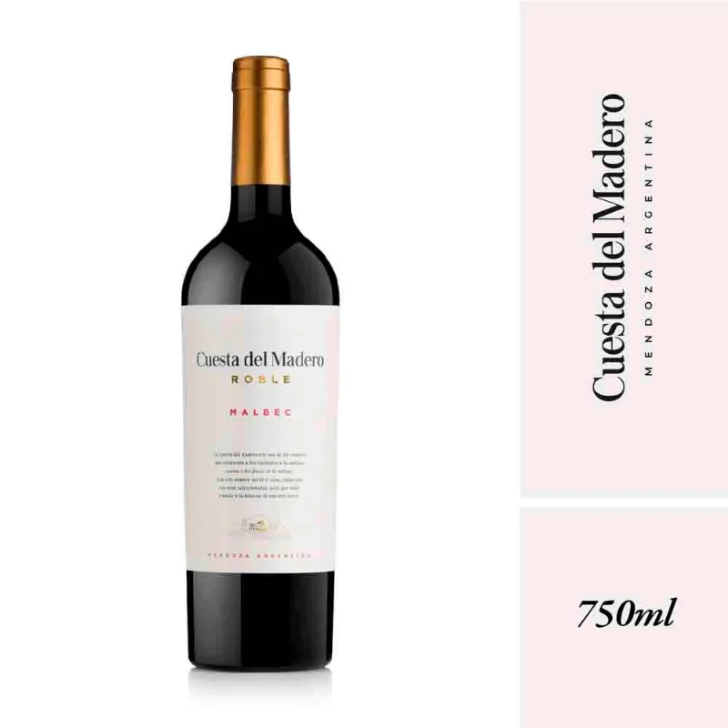 Vino Tinto Cuesta Del Madero Malbec Roble 750 Cc