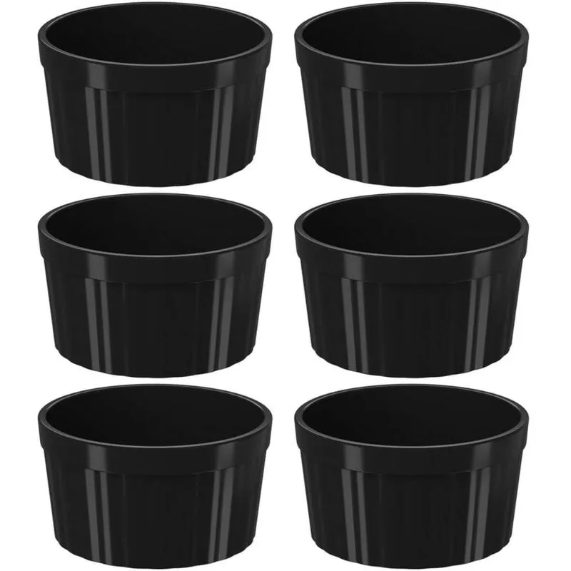 Conjunto 6 Ramekins 200ml Canelados Plástico Pretos Uno Coza Pote para Molho Guarnição