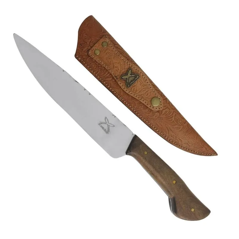 Faca Chef 7' Artesanal Full Tang Aço Inox Cabo Madeira Imbuia Churrasco Zanline Laminada