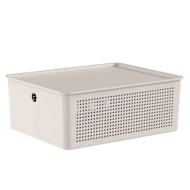 Caixa Organizadora com Tampa 12L Ou Bege 34x27x13cm Cesto Flow Closet Lavanderia