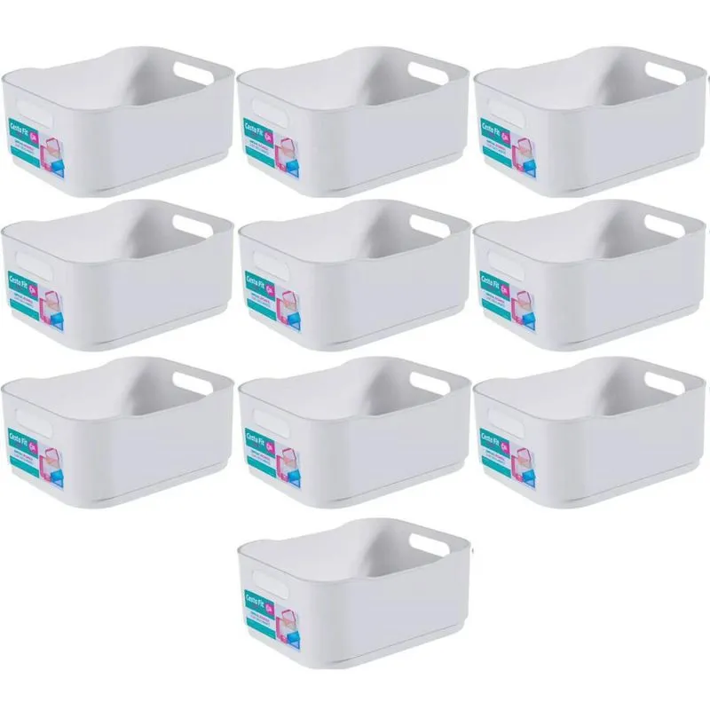 10 Caixas Organizadoras Fit Alças Cestos Coza Branco Cozinha