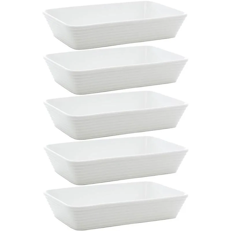 5 Travessas Brancas de Porcelana 29x20x5cm Retangulares Línea Refratário para Gratinados